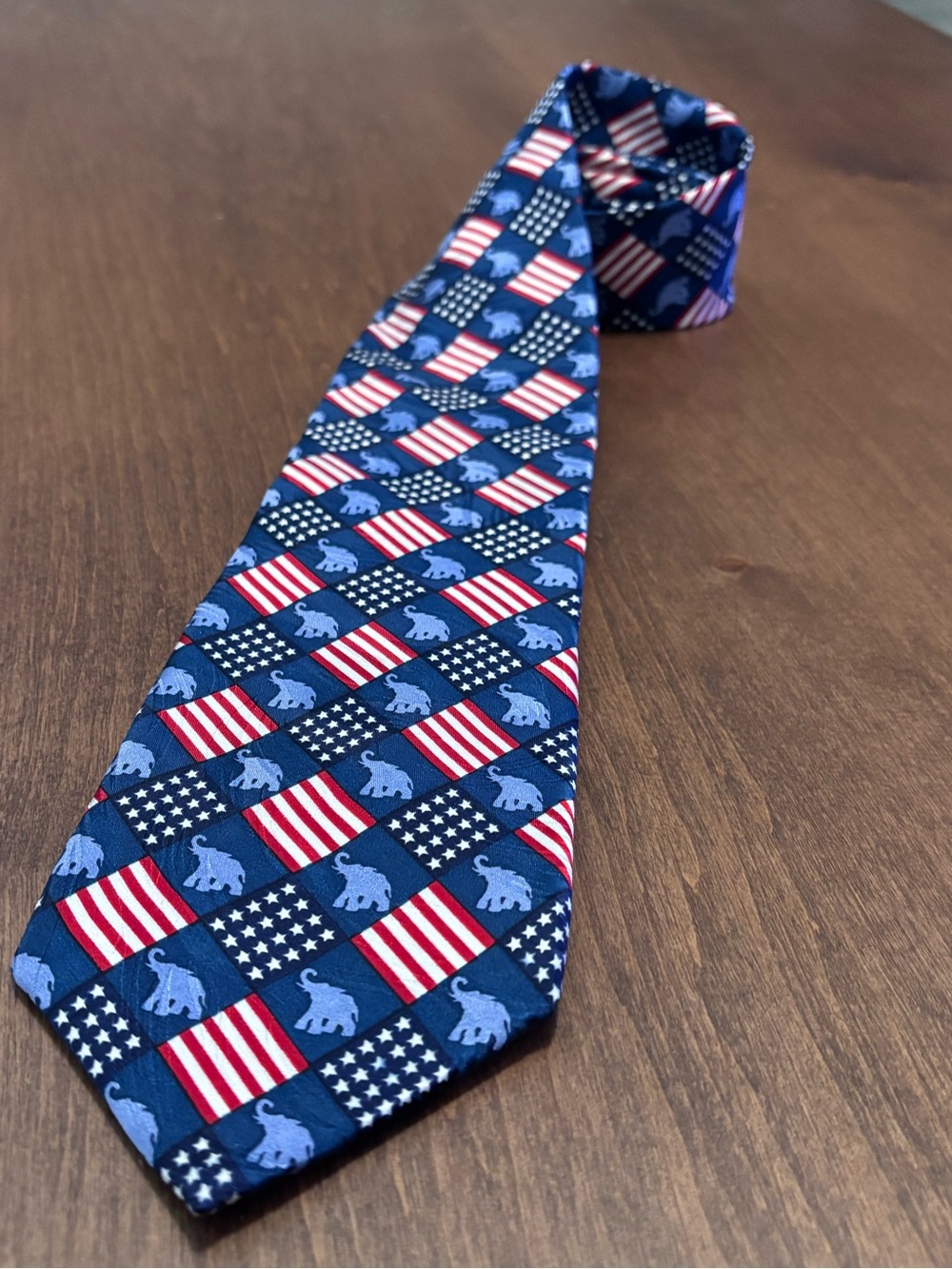 Ralph Marlin & Co Vintage 1995 Tie, Republican Elephant and Flag